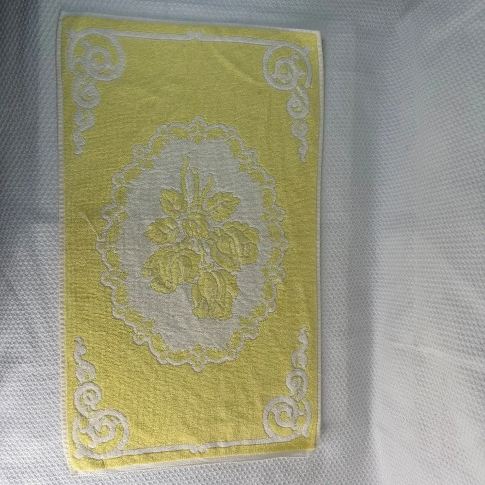 Vintage Rosa Reale Italy Cotton Hand Towels Set of 2 Yellow White Floral Rose